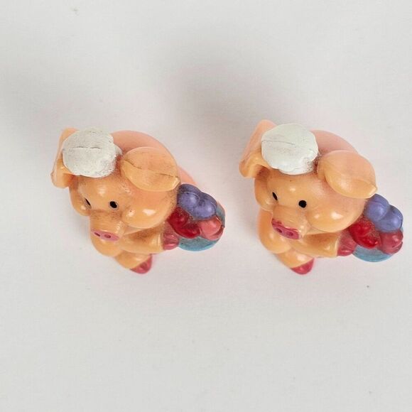 Russ Berrie Hogs 'N Kisses Pig Piggy Figurine Chef Hat Hugs Hearts Lot of 2 Vtg - Picture 3 of 12